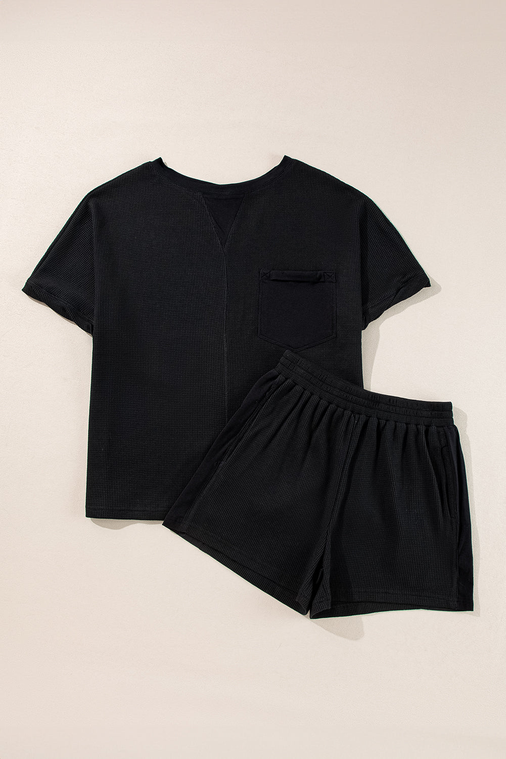 Ensemble t-shirt et short oversize en tricot gaufré noir