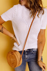 White T-shirt knitted with short and openwork sleeves