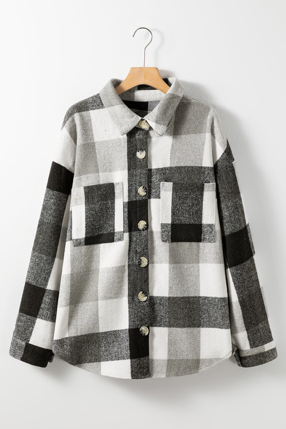 Plus Size Grey Plaid Buttoned Jacket