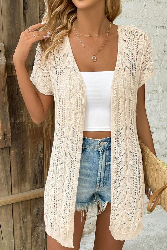 Apricot openwork short sleeve open cardigan