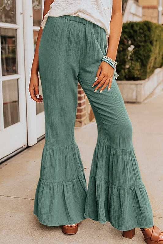 Pantalon de fond à la taille haute texturation verte