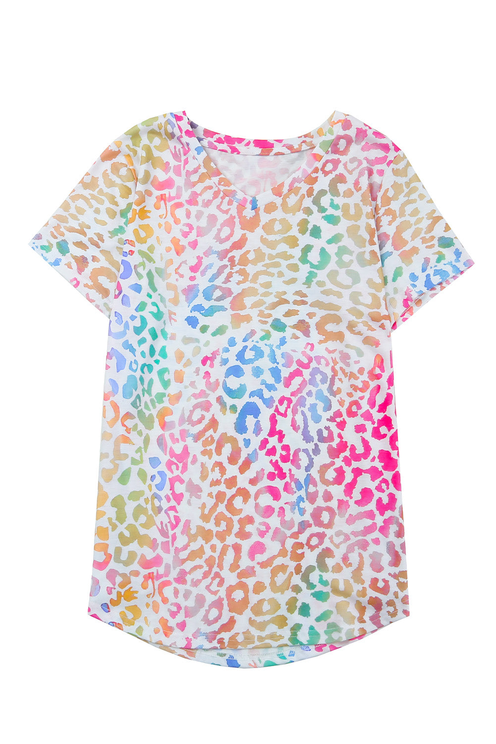 Top à manches courtes Colorful Leopard V Neck