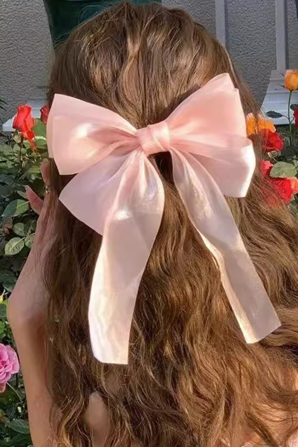 Pince à cheveux Bowknot en gaze rose abricot