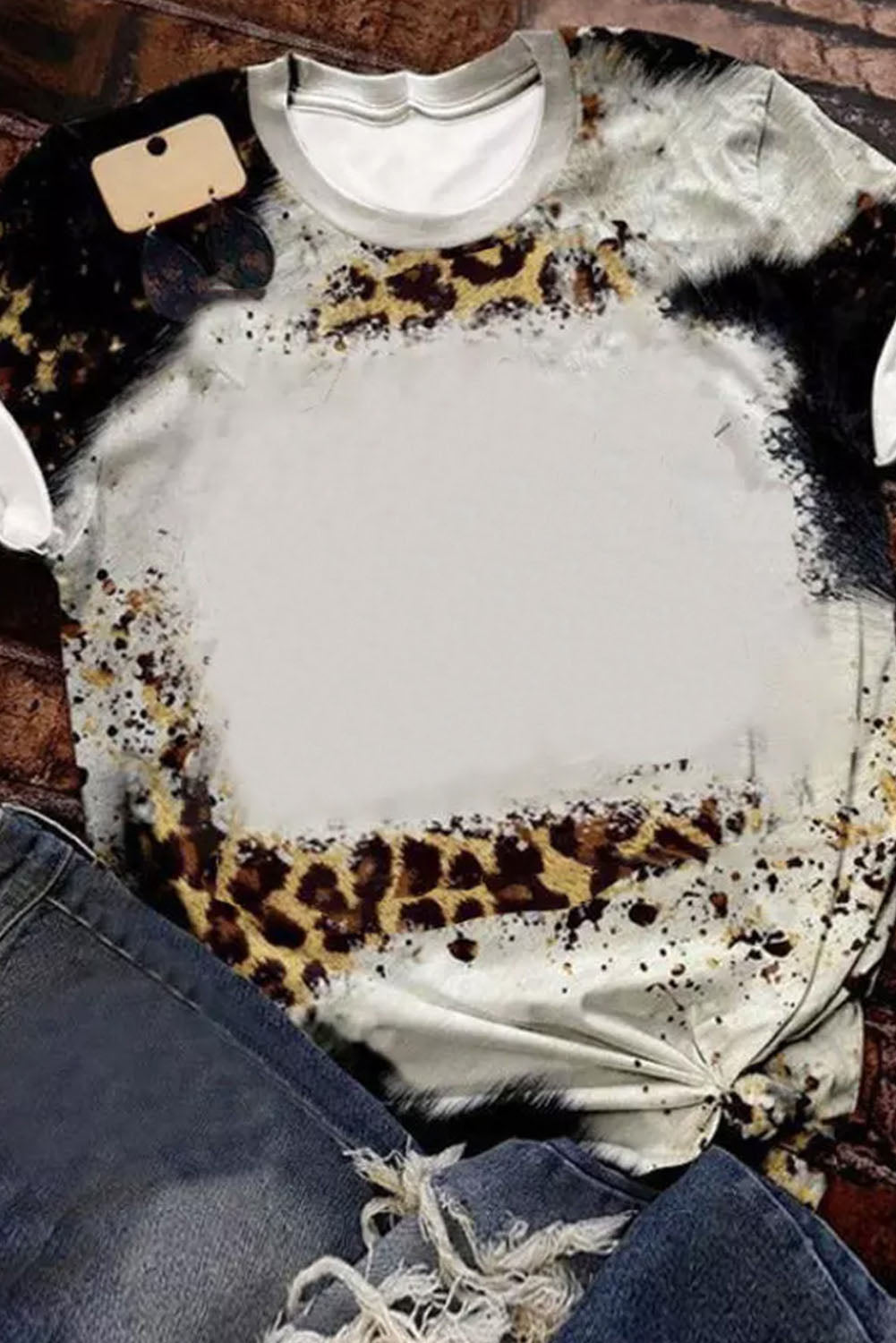 High -white leopard short -sleeved top