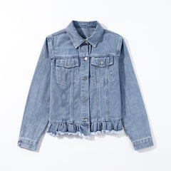 Veste en jean Bleu à volants et ourlet brut *