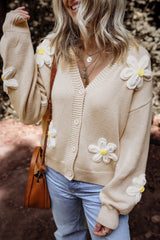 Cardigan élégant boutonné sur le devant avec décoration florale parchemin-A WOMAN WE LOVE