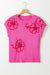 Bright Pink Corded Flower Embroidery Short Sleeve Knitwear Top-A WOMAN WE LOVE