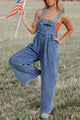 Light Blue Wide Leg Denim Overalls with Buttoned Straps