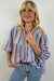 Bully -shaped sluggish sleeve buttoned shirt with sky blue stripes