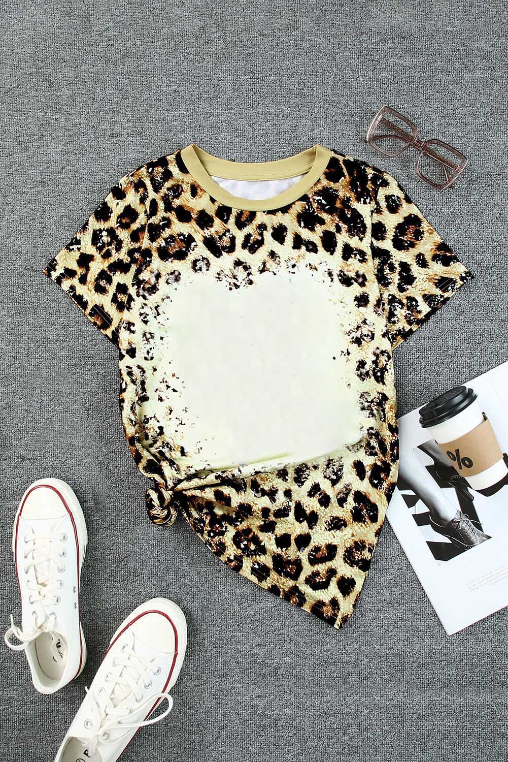 Leopardo blanqueada camiseta de cuello