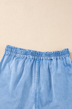 Pantalones pantalones de chambray relajados con cordón de apriete hermoso azul