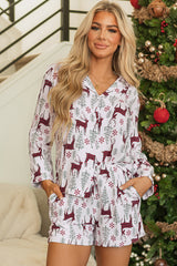 Ensemble de salon chemise et short imprimés de cerfs de Noël blancs-A WOMAN WE LOVE
