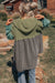 Laurel Green Mixed Textured Color Patchwork Frayed Wide Sleeve High Low Hoodie Top