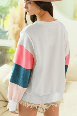 White long sleeve French Terry color block top