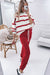 Red Striped Drop Shoulder Sweater and Jogger Pants Set