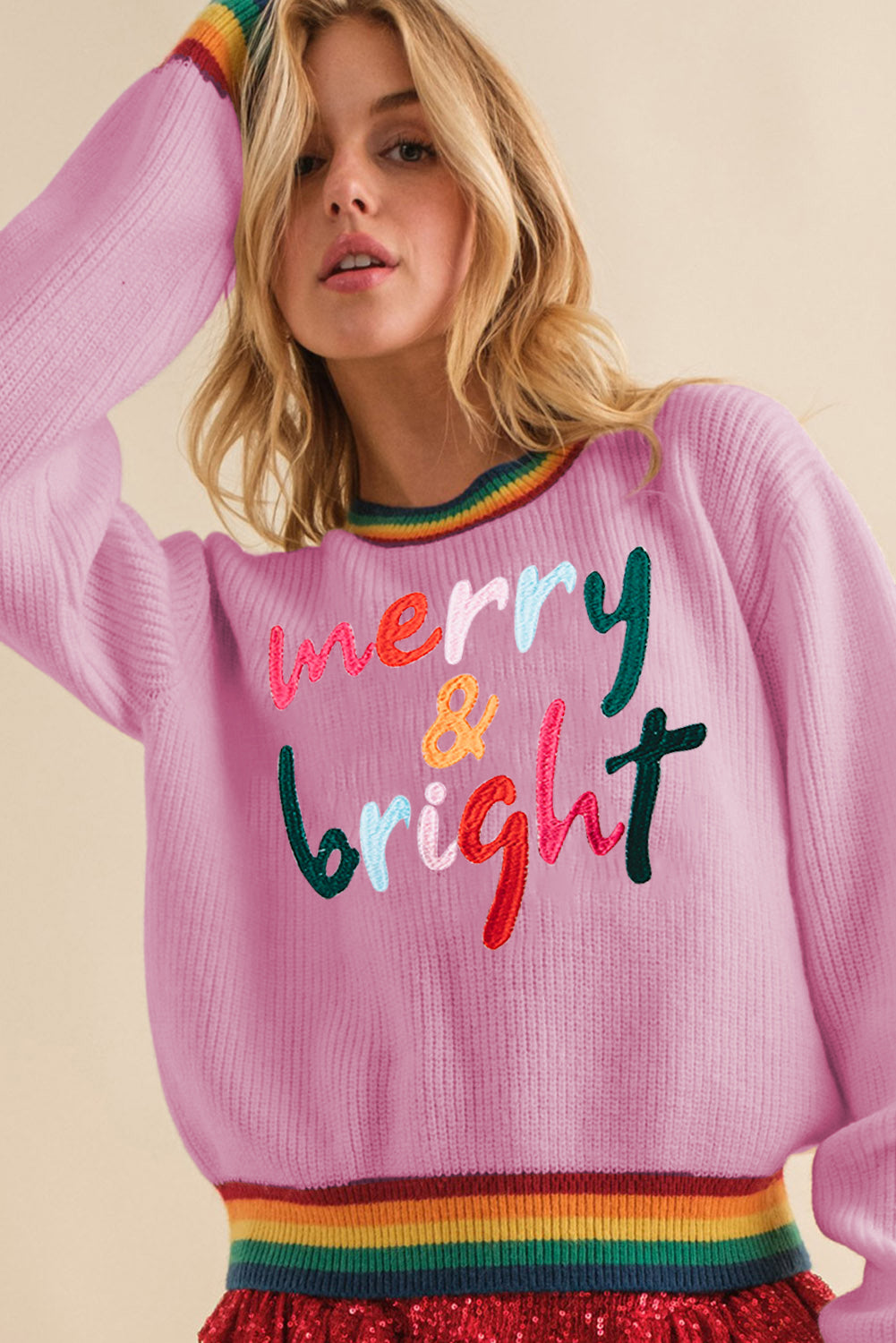 Bonbon Merry & Bright Bunt Stripes Trimmpullover