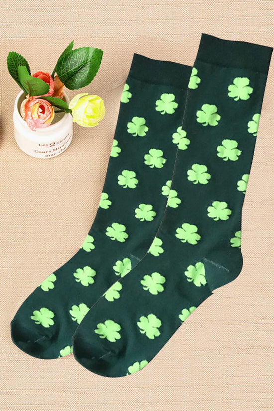 Calcetines de tubo verde oscuro con estampado de trébol de St Patricks