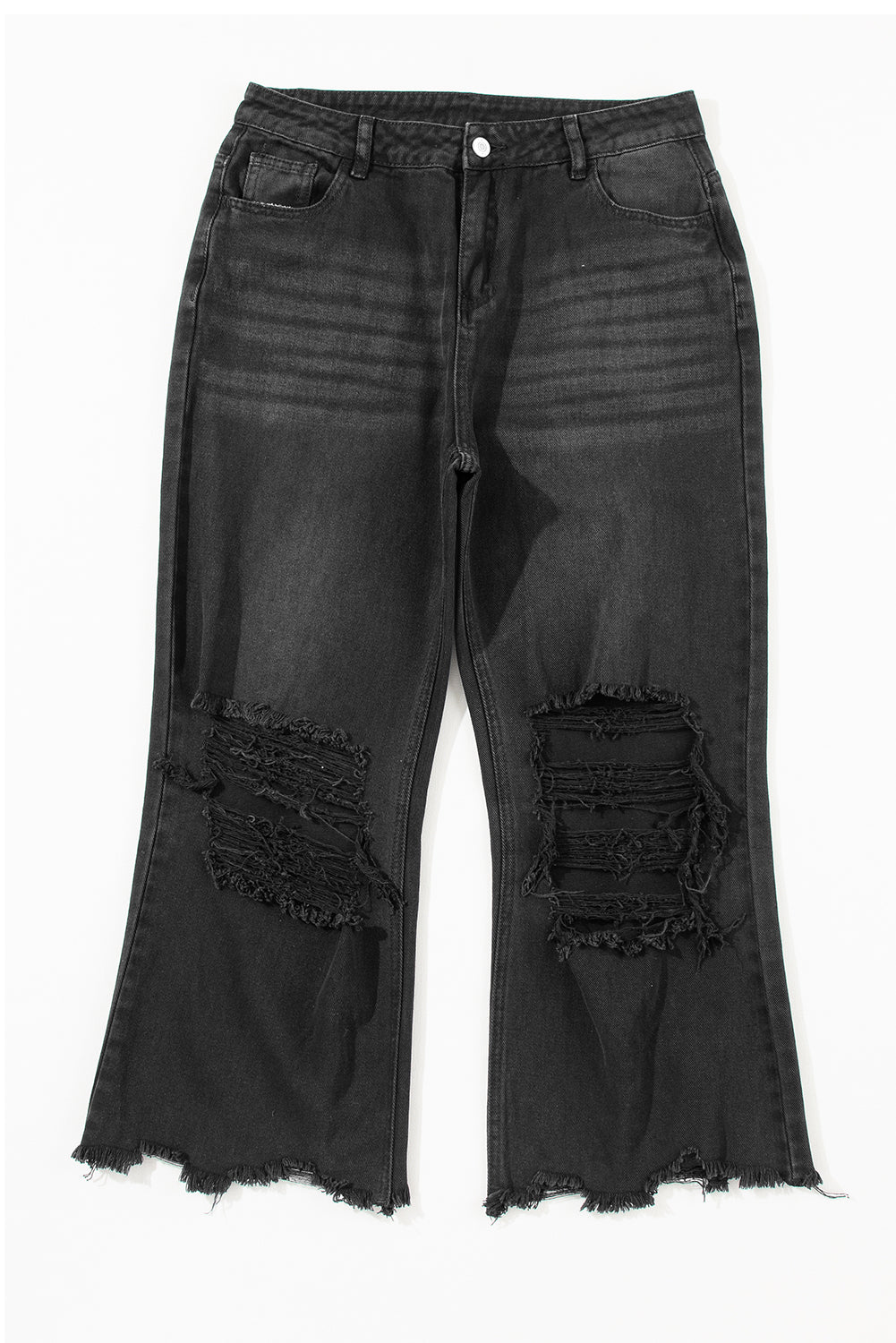 Jeans de bengala con cintura alta y hueco en negro angustiado