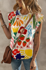 Khaki T-shirt with short sleeves and floral print round print