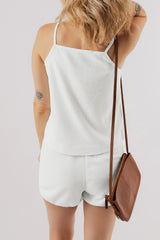 Ensemble caraco et short en tricot gaufré blanc texturé à bretelles spaghetti-A WOMAN WE LOVE
