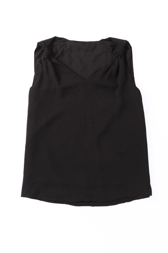 Black vest with knotted shoulders and V-neck