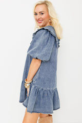 Mini-robe en jean bleu crépuscule avec poches latérales *