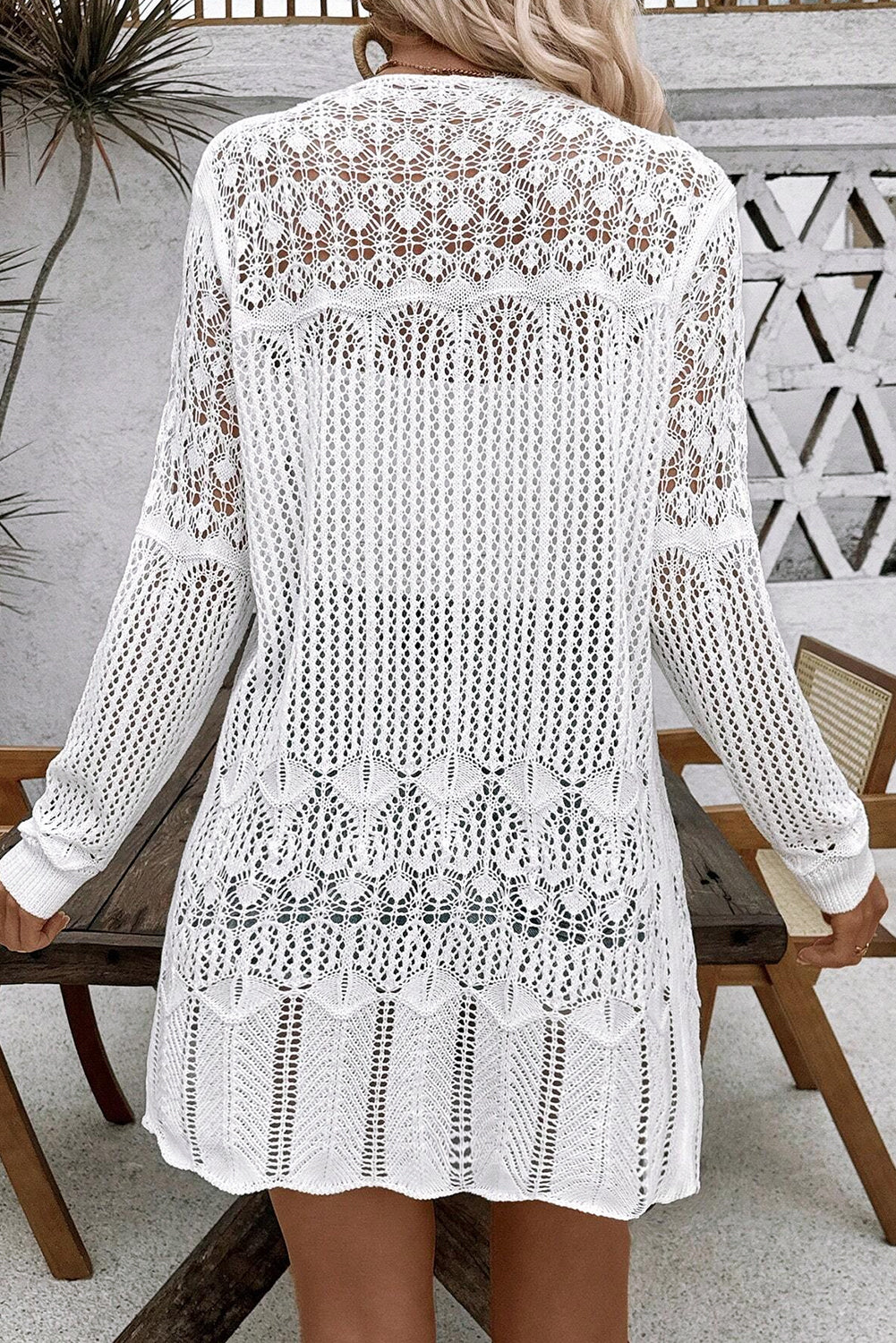 White open front crochet cardigan