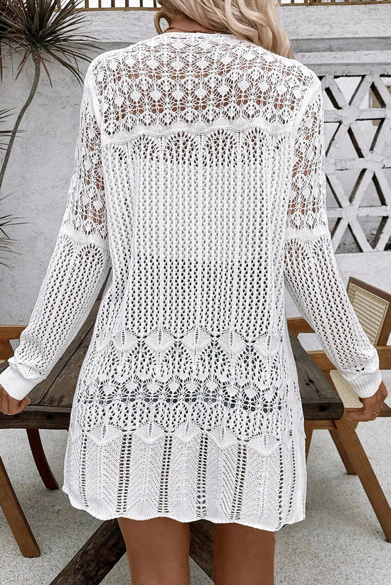 Cardigan blanc ouvert en crochet ajouré sur le devant-A WOMAN WE LOVE