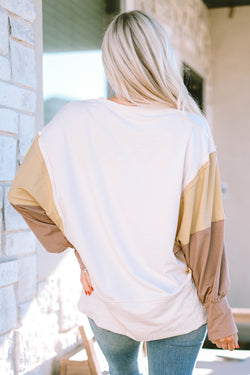 Khaki oversized sweatshirt with color block and patchwork sleeves