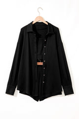 Ensemble lounge noir 3 pièces : débardeur court, short et cardigan