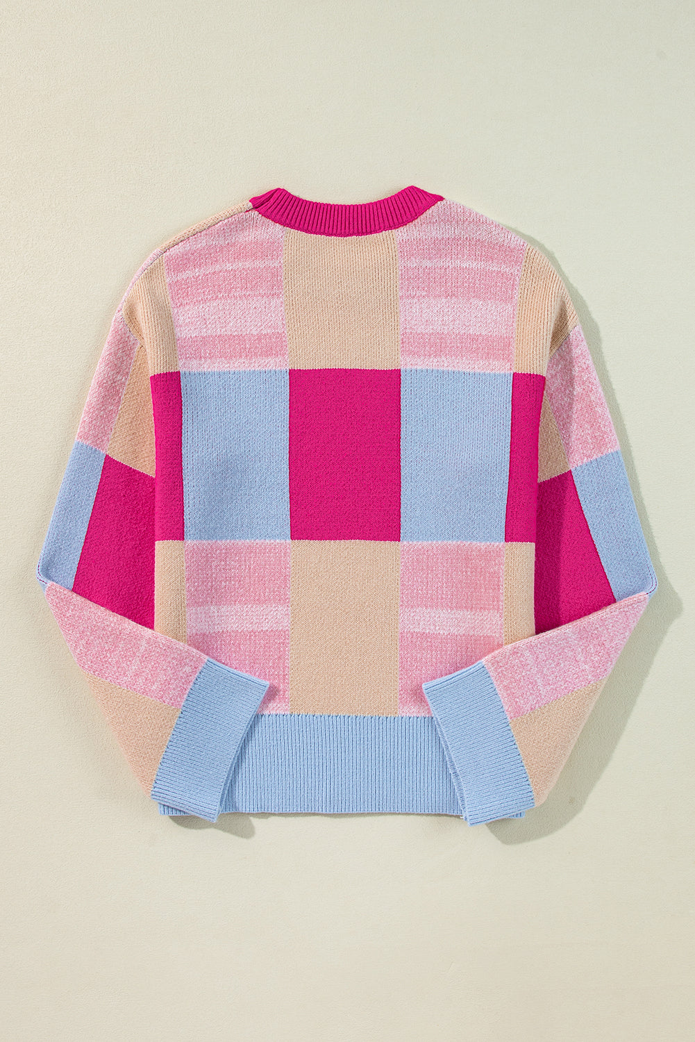 Pull ample à col rond et épaules tombantes en bloc de couleur rose rouge