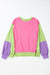 Round-collar relaxed switches and exposed color block pink seams