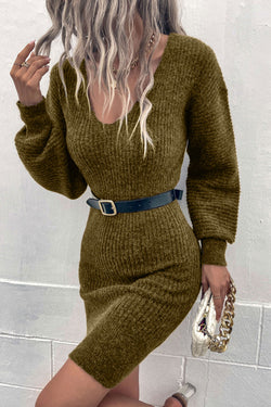 Green tightly -colored sweater dress