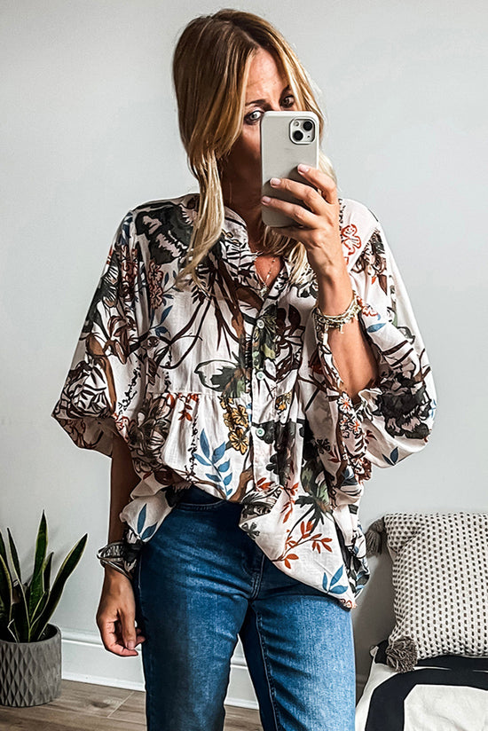 Full relaxed shirt buttoned with balloon with white floral print