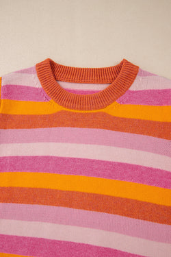 Orange round neck sweater with ribbed edges *