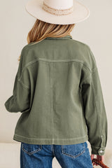 Veste en jean vert kaki oversize à grandes poches en coton