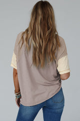 Amplia camiseta de bloque de color con costuras aparentes simplemente tope