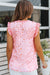 Pink sleeveless high -printed high with tightening cord and ruffle border