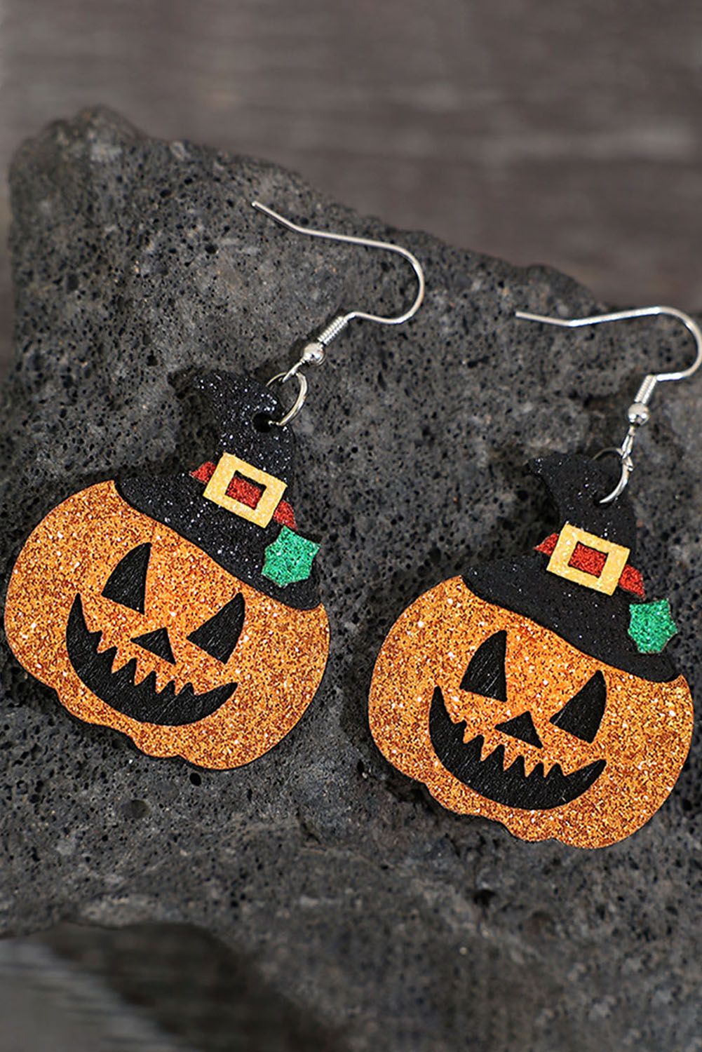 Boucles d'oreilles pendantes citrouille d'Halloween flamme dorée