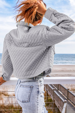 Grey quilted zipped short jacket with pockets