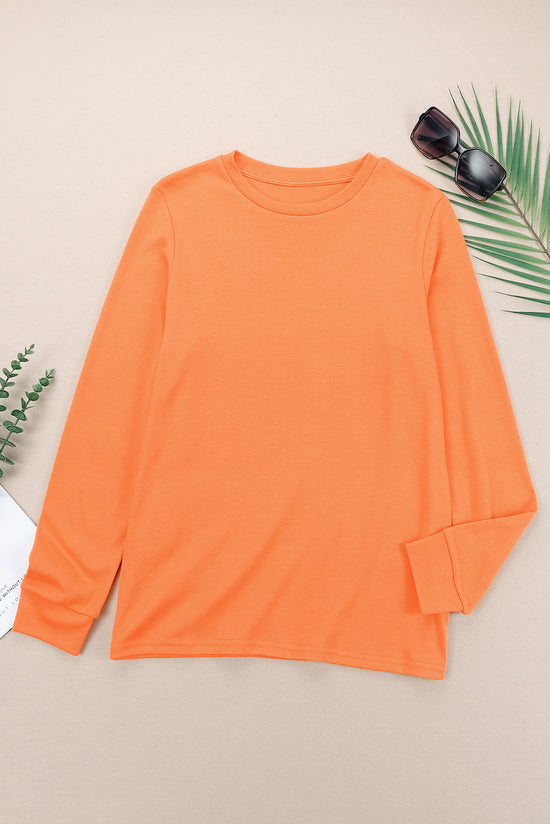 Orange plain long sleeve round neck top