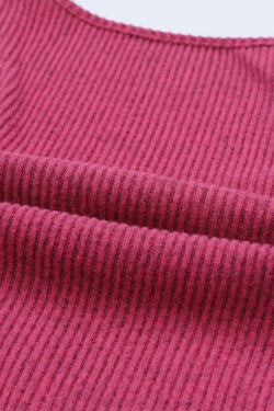 Pink U-Neck Long Sleeve Textured Top