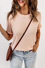 Camiseta de cuello redondo rosa unido