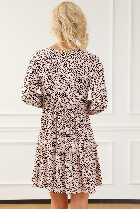 Long sleeve dress with ruffles and leopard animal print