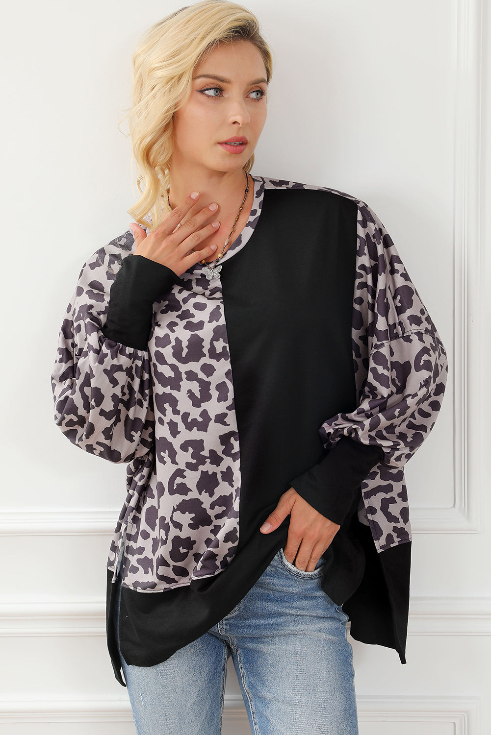 Bishop Sweatshor Black Sweins y Patchwork Leopard