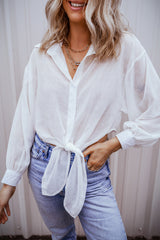 Chemise transparente blanche unie nouée sur le devant, coupe ample-A WOMAN WE LOVE