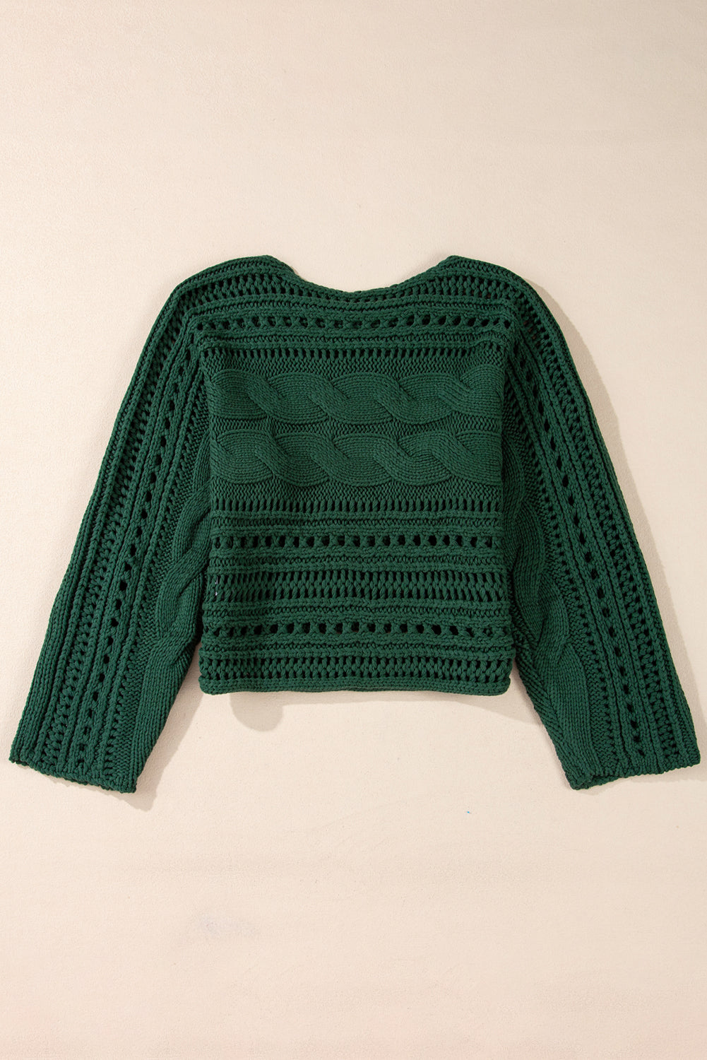 Pull court en tricot torsadé ajouré vert noirâtre