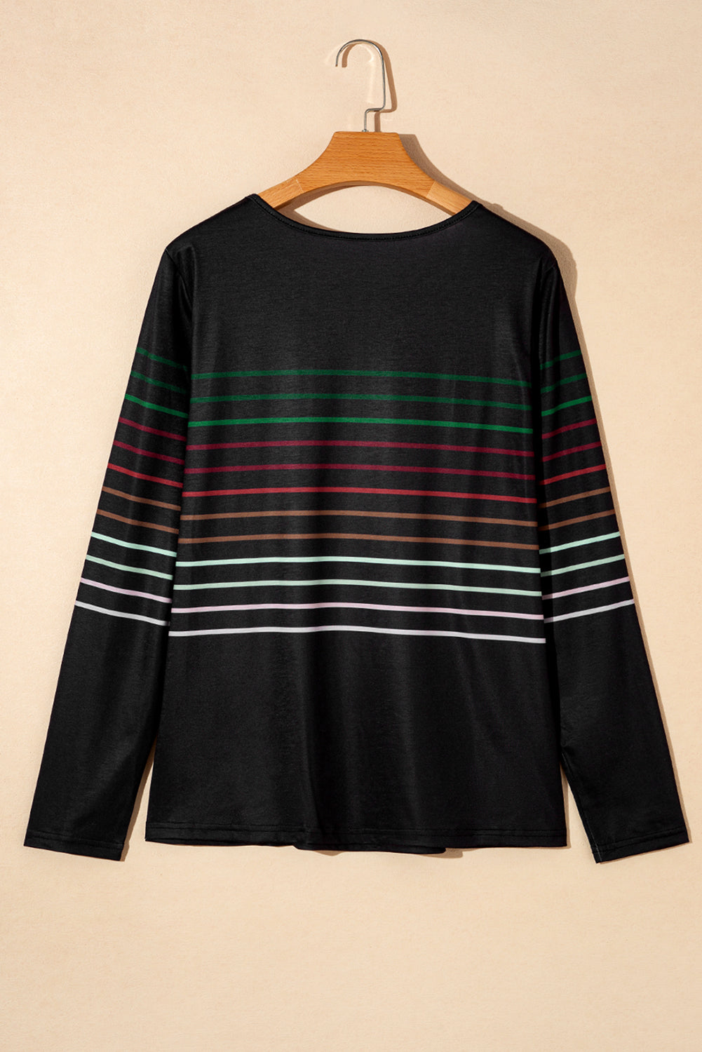 Black Multicolor Striped Crew Neck Long Sleeve Top