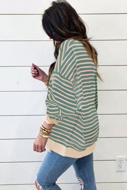 Oversize striped sword and Color Block green with drooping shoulder