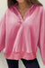 Oversized sweatshirt with balloon sleeves and snap collar in solid pink